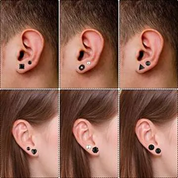 BBTO 24 Pairs Stud Earrings Crystal Pearl Earring Set Ear Stud Jewelry for Women Men(Black)