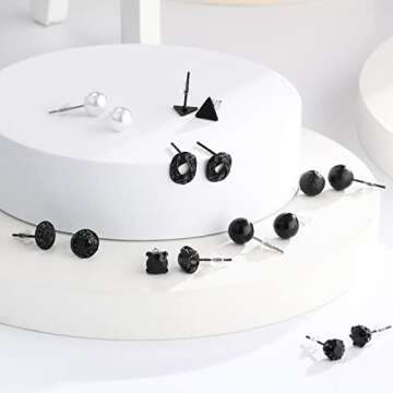 BBTO 24 Pairs Stud Earrings Crystal Pearl Earring Set Ear Stud Jewelry for Women Men(Black)