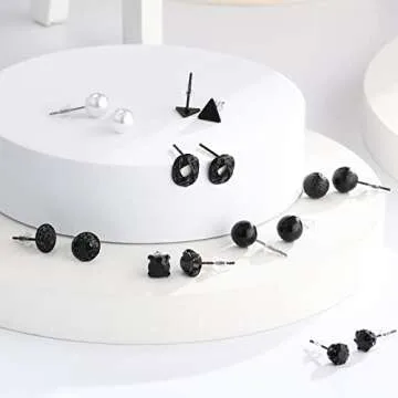 BBTO 24 Pairs Stud Earrings Crystal Pearl Earring Set Ear Stud Jewelry for Women Men(Black)