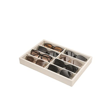 Coward Sunglass Organizer Tray, Beige Velvet Glasses Organizer Trays, Eyeglasses Watches Jewelry Display Organizer Tray Box for Men Women (8 Grids)