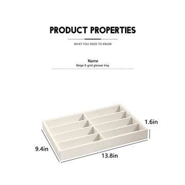 Coward Sunglass Organizer Tray, Beige Velvet Glasses Organizer Trays, Eyeglasses Watches Jewelry Display Organizer Tray Box for Men Women (8 Grids)