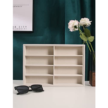 Coward Sunglass Organizer Tray, Beige Velvet Glasses Organizer Trays, Eyeglasses Watches Jewelry Display Organizer Tray Box for Men Women (8 Grids)