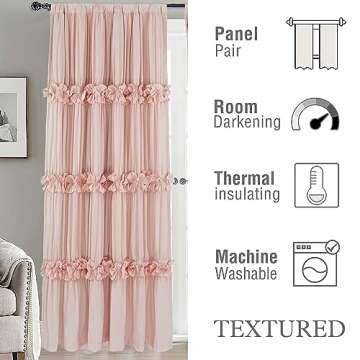 Homechoice Decor Thermal Insulated Blackout Window Curtains, 54" W x 84" L x 2 Panels, Boho Ruched Window Treatments with 3 Rows of Butterfly Flowers, Rustic Rod Pocket Drapes, Peach Pink (LQ-30)