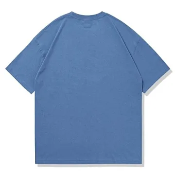 Aelfric Eden Mens Oversized T Shirts Tees Distorted Portrait Print Crew Neck Cotton Tops Streetwear Casual Shirt A-Blue