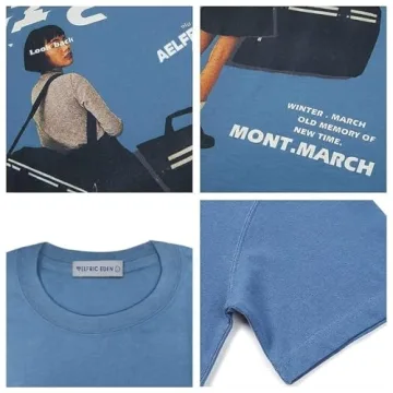 Aelfric Eden Mens Oversized T Shirts Tees Distorted Portrait Print Crew Neck Cotton Tops Streetwear Casual Shirt A-Blue