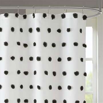 Madison Park Sophie Trendy Shower Curtain with Textured Pom-Poms Accent, Modern Bathroom Décor, Mac...