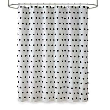 Madison Park Sophie Trendy Shower Curtain with Textured Pom-Poms Accent, Modern Bathroom Décor, Machine Washable Bath Privacy Screen, 72 in x 72 in, Black/White
