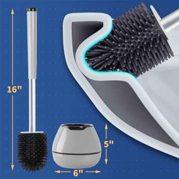 BOOMJOY Toilet Brush and Holder Set 2 Pack, Silicone Toilet Bowl Cleaner Brush, Toilet Scrubber Brush with Tweezers for Bathroom Cleaning, RV Accessories, House Organization Must-Haves - Gray