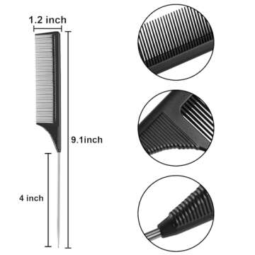 2 Pieces Tail Combs Carbon Fiber Teasing Combs Rat Tail Lifting Combs Styling Combs for Hair Salon o...