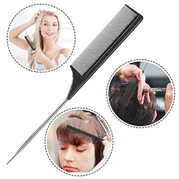2 Pieces Tail Combs Carbon Fiber Teasing Combs Rat Tail Lifting Combs Styling Combs for Hair Salon or Home Supplies (Black)