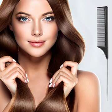 2 Pieces Tail Combs Carbon Fiber Teasing Combs Rat Tail Lifting Combs Styling Combs for Hair Salon or Home Supplies (Black)