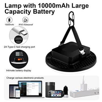 IODOO 10000mAh 4000LM Flashlight Portable LED Camping Lantern Rechargeable Light 30W with Magnet and 1/4 Nut Port, IP65 Waterproof Tent Light Power Failure Emergency Survival Kits Fill Light(30W Pro)