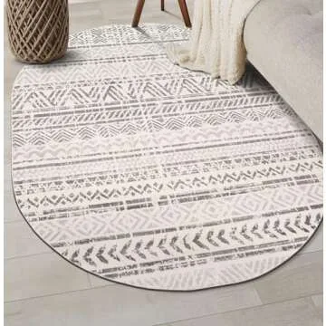 Rugshop Geometric Boho Perfect for high Traffic Areas of Your Living Room,Bedroom,Home Office,Kitchen Oval Area Rug 5' x 7' Gray