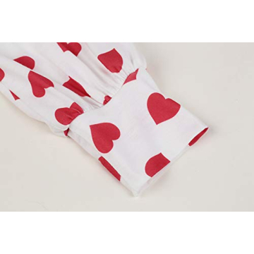 Valphsio Heart Prints Long Sleeve Womens Blouse Red