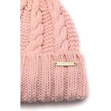 Michael Michael Kors Women`s Cable Knit Teddy Fleece Faux Fur Pom Pom Beanie Hat (P(539512C-650)/G, One Size)