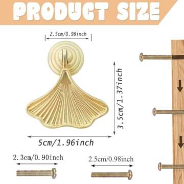 4 Pcs Decorative Golden Leaf Shape Knob Door Handle Cabinet Drawer Cupboard Pull Dresser Single Hole Knobs Handles for Kitchen Furniture Cabinet Wardrobe Cupboard