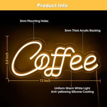 KANAYA Warm White Coffee Neon Sign USB Powered Decor