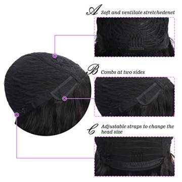 NA Black Wavy Short Bob Wig with Bangs for Women