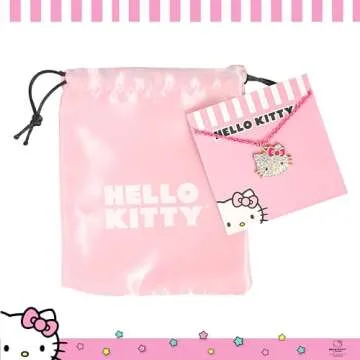 Hello Kitty Sanrio Pave Pendant Necklace 16"+3" - Official License Necklace with Neon Pink Chain