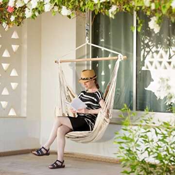 EverKing Hanging Rope Hammock Chair Porch Swing Seat, Large Hammock Net Chair Swing, Cotton Rope Por...