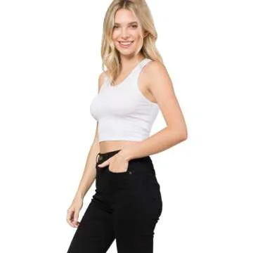 MixMatchy Women's Casual Basic Sports Crop Tank Tops Racerback Running Yoga Tanks Cotton Sleeveless Gym Shirts White S