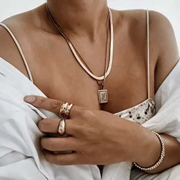 Shapes Studio 18K Gold Plated Titanium Large Twin Band Ring, Double Band Stackable Ring, Bold Chunky Minimalist Women Jewelry (5)