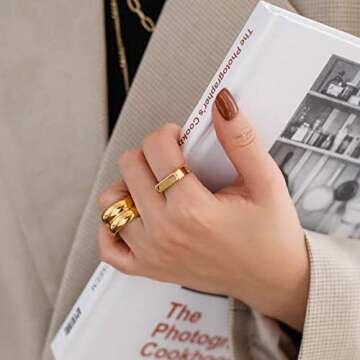 Shapes Studio 18K Gold Plated Titanium Large Twin Band Ring, Double Band Stackable Ring, Bold Chunky Minimalist Women Jewelry (5)