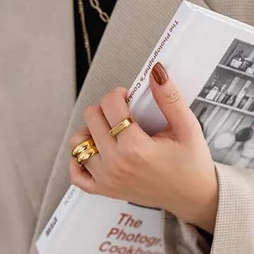 Shapes Studio 18K Gold Plated Titanium Large Twin Band Ring, Double Band Stackable Ring, Bold Chunky Minimalist Women Jewelry (5)