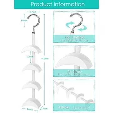 Purse Hanger for Closet - Rotating Handbag Hanging Hook Bag Storage Space Saver with 4 Hooks, Hanging Organizer for Scarf Handbag Belt