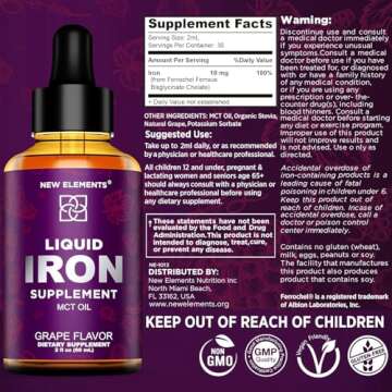Iron Supplement for Women & Men Free Blood Builder, Iron Vitamin for Anemia | Liquid Iron Drops for Adults with MCT Oil, Natural Grape Flavor, Faster Absorption & Immune Support, 2 Fl Oz