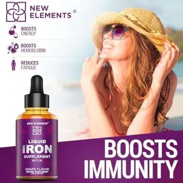 Iron Supplement for Women & Men Free Blood Builder, Iron Vitamin for Anemia | Liquid Iron Drops for Adults with MCT Oil, Natural Grape Flavor, Faster Absorption & Immune Support, 2 Fl Oz