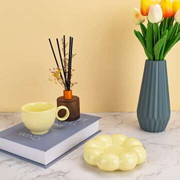 Koythin Ceramic Coffee Mug with Saucer Set, Creative Cute Cup with Sunflower Coaster for Office and Home, Dishwasher and Microwave Safe, 6.5 oz/200 ml for Tea Latte Milk (Lemon Yellow)