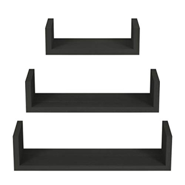 SRIWATANA Floating Shelves - Elegant Black Solid Wood Storage Solutions
