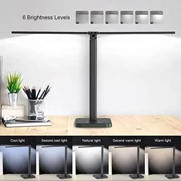 Mostorlit Double Head Led Desk Lamp, Eye Caring Double Swing Arm Table Lamps, USB Powered Reading Light, Lamp with 5 Steps Dimming and 5 Colors for Home, Office, Bedroom, Dormitory/Black
