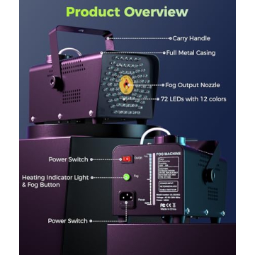 IMONE 72-LED Fog Machine with Color-Changing Lights & Wireless Remote Control for Unforgettable Even...