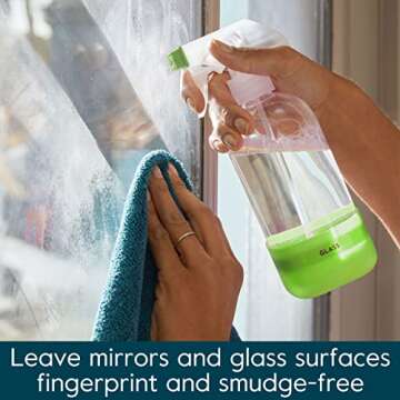 Grove Co. Glass Cleaner, Refill Concentrate (2 x 1 Fl Oz) + 1 x Reusable Glass Spray Bottle (16 Oz) Plant-Based Cleaning Supplies Bundle, No Plastic Waste, 100% Natural Lemon & Eucalyptus Fragrance