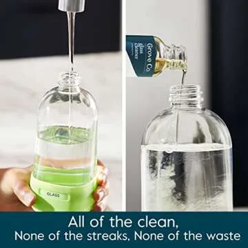 Grove Co. Glass Cleaner, Refill Concentrate (2 x 1 Fl Oz) + 1 x Reusable Glass Spray Bottle (16 Oz) Plant-Based Cleaning Supplies Bundle, No Plastic Waste, 100% Natural Lemon & Eucalyptus Fragrance