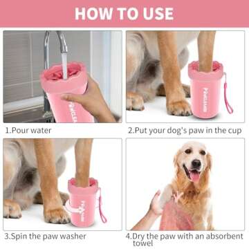 Dog Paw Cleaner, Washer, Buddy Muddy Pet Foot Cleaner for Small Medium Large Breed Dogs/Cats (with 3 absorbent towel) (Light Pink, Medium)