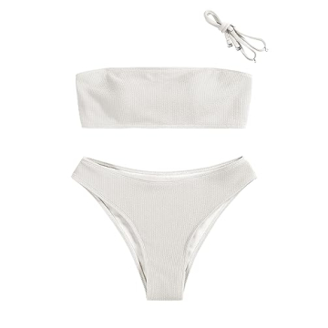 ZAFUL Women Strapless Ribbed High Cut Bandeau Bikini Set - Chic Beachwear for All Sizes