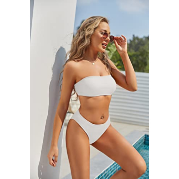 ZAFUL Women Strapless Ribbed High Cut Bikini Set for Summer