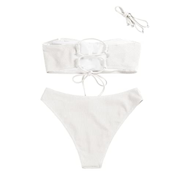 ZAFUL Women Strapless Ribbed High Cut Bikini Set for Summer
