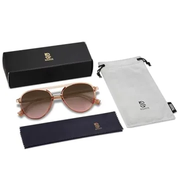SOJOS Retro Aviator Polarized Sunglasses for Women Men Double Bridge Ladies Shades SJ2078 with Clear Brown Frame/Gradient Brown Lens