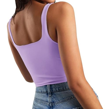 Artfish Women's Strappy Square Neck Crop Tank Top