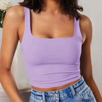 Artfish Women's Strappy Square Neck Crop Tank Top