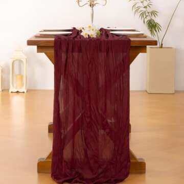 Socomi Burgundy Red Christmas Table Runner Cheesecloth Table Runner 120 inch Cheese Cloth Runner 10FT Boho Rustic Gauze Table Runner for Wedding Party Baby Shower Birthday Home Decor