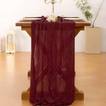 Socomi Burgundy Red Christmas Table Runner Cheesecloth Table Runner 120 inch Cheese Cloth Runner 10FT Boho Rustic Gauze Table Runner for Wedding Party Baby Shower Birthday Home Decor