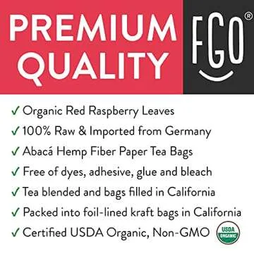 FGO Organic Red Raspberry Leaf Tea Bags - Eco-Friendly & Caffeine-Free