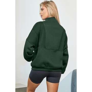 BLENCOT Half Zip Oversized Sweatshirts For Women Long Sleeve Fleece Trendy Cropped Pullover Workout Warm Tops With Pockets L Green