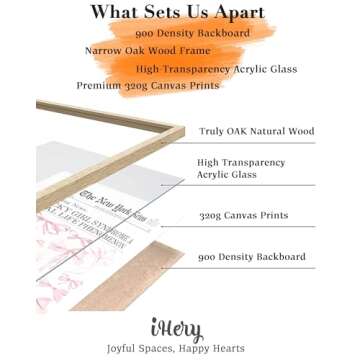 iHery Natural OAK Wood Trendy Retro Newspaper Headline Framed Wall Art, 12x16 in Pink Bow Poster Vin...