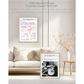 iHery Natural OAK Wood Trendy Retro Newspaper Headline Framed Wall Art, 12x16 in Pink Bow Poster Vintage Canvas Print, Beige Frame Logs Lucky Girly Bathroom Coquette Décor Living Room Set of 1